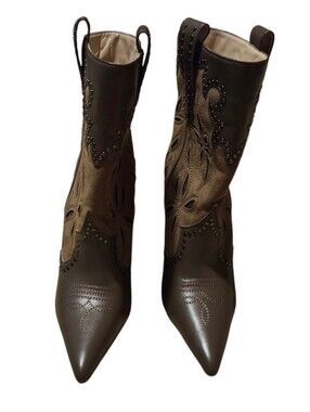 Women’s AZALEA WANG Talayah Brown Western Wedge Booties Size 7.5